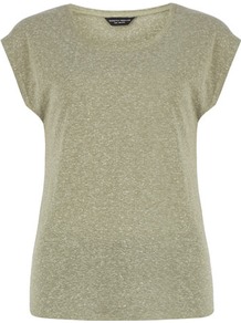 Khaki Neppy Tee - neckline: round neck; sleeve style: capped; pattern: plain; style: t-shirt; predominant colour: sage; occasions: casual, holiday; length: standard; fibres: polyester/polyamide - mix; fit: body skimming; sleeve length: short sleeve; pattern type: fabric; texture group: jersey - stretchy/drapey