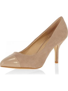 Light Mink Toe Cap Mid Courts - predominant colour: champagne; occasions: evening, work, occasion; material: fabric; heel height: high; heel: stiletto; toe: pointed toe; style: courts; finish: plain; pattern: plain; embellishment: toe cap