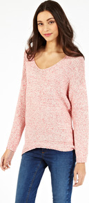 Denim Dip Hem Jumper - neckline: low v-neck; pattern: plain; length: below the bottom; style: standard; predominant colour: nude; occasions: casual; fibres: cotton - 100%; fit: loose; back detail: longer hem at back than at front; sleeve length: long sleeve; sleeve style: standard; texture group: knits/crochet; pattern type: knitted - other