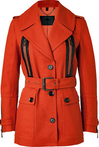 Burnt Orange Cotton New Haven Belted Jacket - pattern: plain; length: below the bottom; style: single breasted; collar: standard lapel/rever collar; predominant colour: bright orange; secondary colour: black; occasions: casual, evening, work; fit: tailored/fitted; fibres: cotton - 100%; waist detail: belted waist/tie at waist/drawstring; bust detail: contrast pattern/fabric/detail at bust; shoulder detail: discreet epaulette; sleeve length: long sleeve; sleeve style: standard; texture group: cotton feel fabrics; collar break: medium; pattern type: fabric