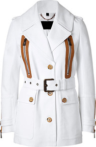 White Cotton New Haven Belted Jacket - pattern: plain; style: single breasted blazer; bust detail: added detail/embellishment at bust; length: below the bottom; collar: standard lapel/rever collar; predominant colour: white; secondary colour: chocolate brown; occasions: casual, evening; fit: tailored/fitted; fibres: cotton - 100%; waist detail: belted waist/tie at waist/drawstring; shoulder detail: discreet epaulette; sleeve length: long sleeve; sleeve style: standard; texture group: cotton feel fabrics; collar break: medium; pattern type: fabric