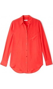 Reese Bittersweet Silk Shirt - neckline: shirt collar/peter pan/zip with opening; pattern: plain; length: below the bottom; style: shirt; predominant colour: bright orange; occasions: casual, work; fibres: silk - 100%; fit: straight cut; sleeve length: long sleeve; sleeve style: standard; texture group: silky - light; pattern type: fabric