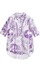 Patia Currency Print Shirt - neckline: shirt collar/peter pan/zip with opening; style: shirt; predominant colour: white; secondary colour: purple; occasions: casual, evening; length: standard; fit: straight cut; sleeve length: short sleeve; sleeve style: standard; texture group: sheer fabrics/chiffon/organza etc.; pattern type: fabric; pattern size: big & busy; pattern: patterned/print; fibres: viscose/rayon - mix