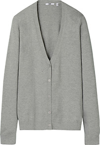 Women V Neck Cardigan 03 Gray - neckline: low v-neck; pattern: plain; predominant colour: mid grey; occasions: casual, work; length: standard; style: standard; fibres: cotton - 100%; fit: standard fit; sleeve length: long sleeve; sleeve style: standard; texture group: knits/crochet; pattern type: knitted - fine stitch