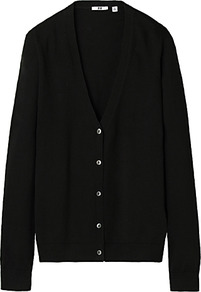 Women V Neck Cardigan 09 Black - neckline: low v-neck; pattern: plain; hip detail: fitted at hip; bust detail: buttons at bust (in middle at breastbone)/zip detail at bust; predominant colour: champagne; occasions: casual, evening, work, holiday; length: standard; style: standard; fibres: cotton - 100%; fit: standard fit; sleeve length: long sleeve; sleeve style: standard; texture group: knits/crochet; pattern type: knitted - fine stitch