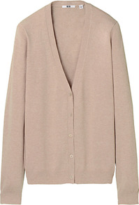 Women V Neck Cardigan 31 Beige - neckline: low v-neck; pattern: plain; predominant colour: champagne; occasions: casual, work; length: standard; style: standard; fibres: cotton - 100%; fit: standard fit; sleeve length: long sleeve; sleeve style: standard; texture group: knits/crochet; pattern type: knitted - fine stitch