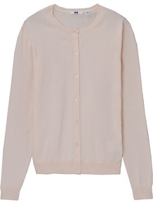 Women Crew Neck Cardigan 10 Pink - neckline: round neck; sleeve style: dolman/batwing; pattern: plain; hip detail: fitted at hip; bust detail: buttons at bust (in middle at breastbone)/zip detail at bust; predominant colour: blush; occasions: casual, work, holiday; length: standard; style: standard; fibres: cotton - 100%; fit: standard fit; sleeve length: long sleeve; texture group: knits/crochet; pattern type: knitted - fine stitch