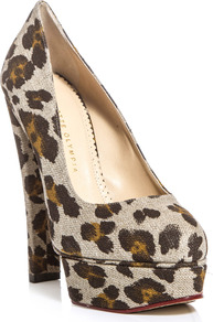 Greta Linen Platforms - predominant colour: stone; occasions: evening, work, occasion; material: fabric; heel height: high; heel: platform; toe: round toe; style: courts; finish: plain; pattern: animal print