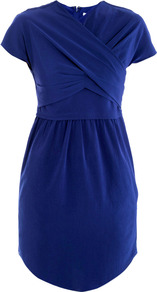 Technical Twist Neck Dress - style: shift; neckline: v-neck; sleeve style: capped; pattern: plain; waist detail: fitted waist; bust detail: ruching/gathering/draping/layers/pintuck pleats at bust; predominant colour: royal blue; occasions: evening, work; length: just above the knee; fit: fitted at waist & bust; fibres: polyester/polyamide - mix; hip detail: ruching/gathering at hip; shoulder detail: structured/bulky pleats/bulky detail at shoulder; sleeve length: short sleeve; pattern type: fabric; texture group: jersey - stretchy/drapey