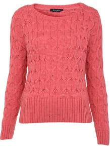 Pink Nepped Cable Jumper - neckline: round neck; style: standard; pattern: cable knit; predominant colour: hot pink; occasions: casual, work; length: standard; fibres: acrylic - mix; fit: slim fit; sleeve length: long sleeve; sleeve style: standard; texture group: knits/crochet; pattern type: knitted - other; pattern size: standard