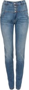 32in Dark Blue High Waisted Shaper Jeans - style: skinny leg; length: standard; pattern: plain; waist: high rise; pocket detail: traditional 5 pocket; predominant colour: denim; occasions: casual; fibres: cotton - stretch; jeans detail: whiskering, shading down centre of thigh, washed/faded; texture group: denim; pattern type: fabric
