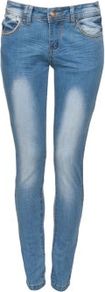 Blue Faded Denim Chain Pocket Skinny Jeans - style: skinny leg; length: standard; pattern: plain; waist: low rise; pocket detail: traditional 5 pocket; predominant colour: denim; occasions: casual; fibres: cotton - stretch; jeans detail: shading down centre of thigh; texture group: denim; pattern type: fabric