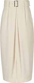 Nia Belted Skirt - length: below the knee; pattern: plain; style: pencil; fit: tailored/fitted; waist: high rise; waist detail: belted waist/tie at waist/drawstring; predominant colour: stone; occasions: casual, evening, work; fibres: polyester/polyamide - 100%; hip detail: structured pleats at hip; pattern type: fabric; texture group: woven light midweight