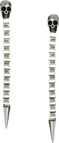 Skull Spike Drop Earrings - predominant colour: silver; occasions: casual, evening, holiday; style: drop; length: extra long; size: standard; material: chain/metal; fastening: pierced; finish: plain; embellishment: chain/metal