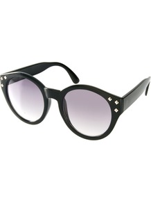 Studded Round Sunglasses - predominant colour: black; occasions: casual, holiday; style: round; size: large; material: plastic/rubber; embellishment: studs; pattern: plain; finish: plain