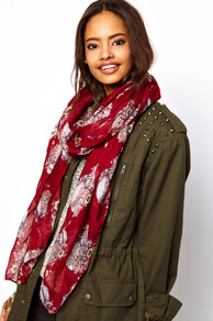 Skull And Floral Scarf - secondary colour: white; predominant colour: burgundy; occasions: casual, holiday; type of pattern: standard; style: regular; size: standard; material: fabric; pattern: patterned/print