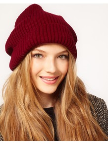 Rib Boyfriend Beanie - predominant colour: burgundy; occasions: casual; style: beanie; size: standard; material: knits; pattern: plain