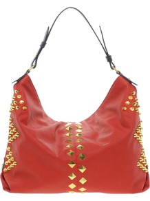 Studded Hobo Bag - predominant colour: true red; secondary colour: true red; occasions: casual, work; type of pattern: standard; style: shoulder; length: handle; size: standard; material: faux leather; embellishment: studs; pattern: plain; finish: plain