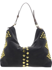 Studded Hobo Bag - secondary colour: gold; predominant colour: black; occasions: casual, evening, work; type of pattern: light; style: shoulder; length: handle; size: standard; material: faux leather; embellishment: studs; pattern: plain; finish: plain