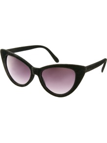 Velvet Cat Eye Sunglasses - predominant colour: black; occasions: casual, holiday; style: cateye; size: large; material: plastic/rubber; pattern: plain; finish: plain