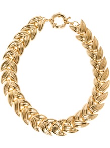 Linked Leaf Necklace - predominant colour: gold; occasions: evening, occasion, holiday; style: choker/collar; length: choker; size: large/oversized; material: chain/metal; trends: metallics; finish: metallic; embellishment: chain/metal