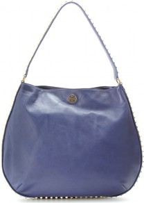 Studded Pyramid Hobo Bag - predominant colour: denim; occasions: casual, work; style: shoulder; length: shoulder (tucks under arm); size: standard; material: leather; embellishment: studs; pattern: plain; finish: plain