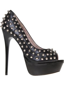 Eris Leather Peep Toe Shoes - secondary colour: silver; predominant colour: black; occasions: evening, occasion; material: leather; embellishment: studs; heel: platform; toe: open toe/peeptoe; style: courts; trends: metallics; finish: plain; pattern: plain; heel height: very high