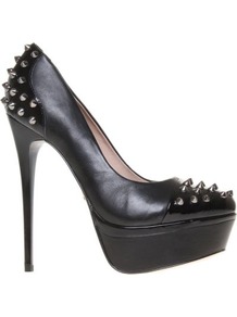 Esme Leather Toecap Courts - secondary colour: silver; predominant colour: black; occasions: evening, occasion; material: leather; embellishment: studs; heel: platform; toe: round toe; style: courts; trends: metallics; finish: plain; pattern: plain; heel height: very high