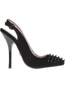 Culprit Suede Slingback Courts - predominant colour: black; occasions: evening, occasion; material: suede; embellishment: studs; heel: stiletto; toe: pointed toe; style: slingbacks; finish: plain; pattern: plain; heel height: very high