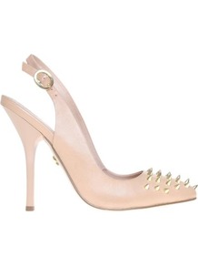 Culprit Leather Slingback Courts - predominant colour: nude; secondary colour: gold; occasions: evening, occasion; material: leather; embellishment: studs; heel: stiletto; toe: pointed toe; style: slingbacks; finish: plain; pattern: plain; heel height: very high