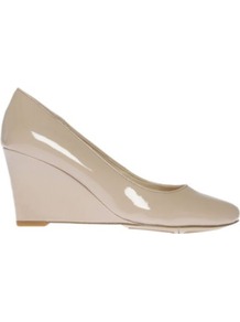 Tinydancer Patent Leather Wedge Courts - predominant colour: nude; occasions: casual, evening, work, occasion, holiday; material: leather; heel height: high; heel: wedge; toe: round toe; style: courts; finish: patent; pattern: plain