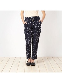 Navy Dog And Bone Trousers - length: standard; waist detail: elasticated waist; pocket detail: pockets at the sides; waist: mid/regular rise; secondary colour: white; predominant colour: navy; occasions: casual, holiday; fibres: polyester/polyamide - 100%; fit: straight leg; pattern type: fabric; pattern size: light/subtle; pattern: patterned/print; texture group: other - light to midweight; style: standard