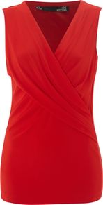 Sleeveless Cross Over Wrap Top, Red - neckline: v-neck; pattern: plain; sleeve style: sleeveless; style: wrap/faux wrap; bust detail: ruching/gathering/draping/layers/pintuck pleats at bust; predominant colour: true red; occasions: casual, evening, work; length: standard; fibres: viscose/rayon - stretch; fit: body skimming; sleeve length: sleeveless; pattern type: fabric; texture group: jersey - stretchy/drapey