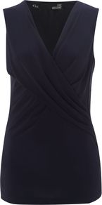 Sleeveless Cross Over Wrap Top, Navy - neckline: v-neck; pattern: plain; sleeve style: sleeveless; style: wrap/faux wrap; predominant colour: navy; occasions: casual, work; length: standard; fibres: viscose/rayon - stretch; fit: body skimming; sleeve length: sleeveless; pattern type: fabric; texture group: jersey - stretchy/drapey