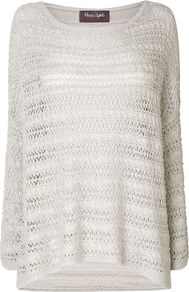 Colette Stripe Pointelle Jumper, Stone - neckline: round neck; pattern: plain; length: below the bottom; style: standard; predominant colour: ivory; occasions: casual; fibres: cotton - mix; fit: loose; back detail: longer hem at back than at front; sleeve length: long sleeve; sleeve style: standard; texture group: knits/crochet; pattern type: knitted - other