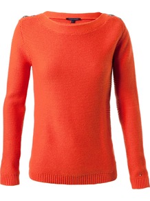 Reynolds Boat Neck Sweater, Orange - neckline: slash/boat neckline; pattern: plain; length: below the bottom; style: standard; predominant colour: bright orange; occasions: casual; fibres: cotton - mix; fit: standard fit; shoulder detail: added shoulder detail; sleeve length: long sleeve; sleeve style: standard; texture group: knits/crochet; pattern type: knitted - other