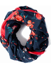 Varoni Cowl, Navy - predominant colour: navy; secondary colour: coral; occasions: casual; type of pattern: light; style: snood; size: standard; material: fabric; pattern: florals