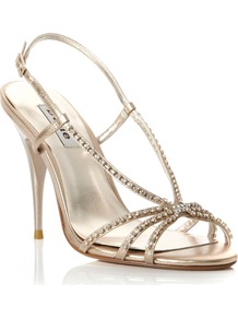 Heir Simple Diamante Sandals, Gold - predominant colour: gold; occasions: evening, occasion; material: leather; heel height: high; embellishment: crystals; heel: stiletto; toe: open toe/peeptoe; style: strappy; finish: metallic; pattern: plain