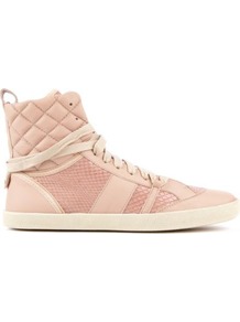 Michelle Leather Hi Top Trainers - predominant colour: blush; occasions: casual; material: leather; heel height: flat; embellishment: quilted; toe: round toe; style: trainers; finish: plain; pattern: diamonds; secondary colour: dusky pink