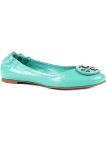 Reva Textured Patent Leather Pumps - predominant colour: mint green; occasions: casual, evening, work, holiday; material: leather; heel height: flat; toe: round toe; style: ballerinas / pumps; trends: fluorescent; finish: patent; pattern: plain