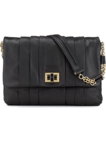 Gracie Shoulder Bag - predominant colour: black; occasions: casual, evening, work; type of pattern: standard; style: shoulder; length: shoulder (tucks under arm); size: standard; material: leather; pattern: plain; finish: plain; embellishment: chain/metal