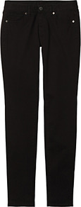 Women Colour Skinny Fit Tapered Jeans 09 Black - style: skinny leg; length: standard; pattern: plain; waist: low rise; pocket detail: traditional 5 pocket; predominant colour: black; occasions: casual, evening; fibres: cotton - stretch; texture group: denim; pattern type: fabric