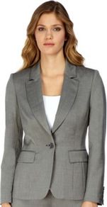 Grey Sharkskin Effect Jacket - pattern: plain; style: single breasted blazer; collar: standard lapel/rever collar; predominant colour: charcoal; occasions: evening, work; length: standard; fit: tailored/fitted; fibres: wool - stretch; sleeve length: long sleeve; sleeve style: standard; collar break: medium; pattern type: fabric; texture group: other - light to midweight