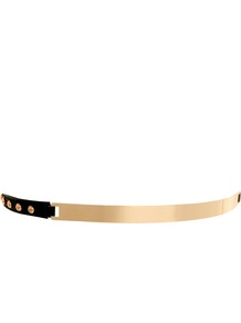 Plate + Stud Waist Belt - predominant colour: gold; secondary colour: black; occasions: casual, evening, work, occasion, holiday; type of pattern: light; style: classic; size: skinny; worn on: waist; material: faux leather; embellishment: studs; pattern: plain; finish: plain