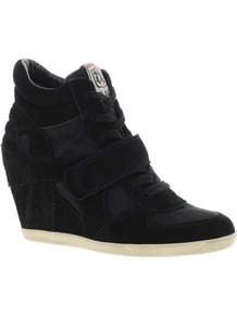 Bowie Black Wedge Trainers - predominant colour: black; occasions: casual; material: suede; heel height: mid; heel: wedge; toe: round toe; boot length: ankle boot; style: high top; trends: sporty redux; finish: plain; pattern: plain