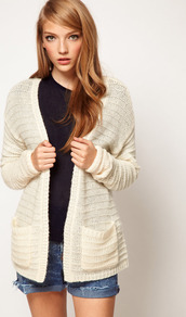 Edge To Edge Cardi With Stitch Detail - pattern: plain; length: below the bottom; neckline: collarless open; style: open front; predominant colour: ivory; occasions: casual; fibres: acrylic - mix; fit: loose; sleeve length: long sleeve; sleeve style: standard; texture group: knits/crochet; pattern type: knitted - other