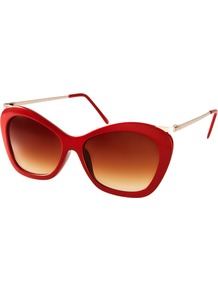 Chunky Cat Eye Sunglasses With Metal Arm - predominant colour: true red; secondary colour: gold; occasions: casual, holiday; style: cateye; size: large; material: plastic/rubber; pattern: plain; finish: plain