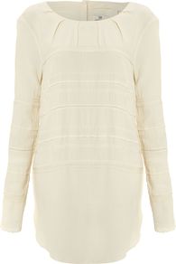 Day Vivid Top, Cream - neckline: round neck; pattern: plain; length: below the bottom; predominant colour: white; occasions: casual, evening; style: top; fibres: viscose/rayon - 100%; fit: loose; sleeve length: long sleeve; sleeve style: standard; texture group: sheer fabrics/chiffon/organza etc.; pattern type: fabric