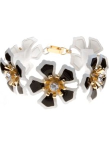 Monochrome Flower Diamante Bracelet - predominant colour: white; secondary colour: black; occasions: evening, work, occasion, holiday; style: chain; size: standard; material: chain/metal; trends: metallics; finish: metallic; embellishment: crystals