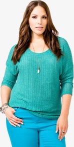 Open Knit Sweater - neckline: scoop neck; pattern: plain; style: standard; hip detail: fitted at hip; predominant colour: mint green; occasions: casual, work; length: standard; fibres: polyester/polyamide - mix; fit: standard fit; sleeve length: 3/4 length; sleeve style: standard; texture group: knits/crochet; pattern type: knitted - other; pattern size: standard